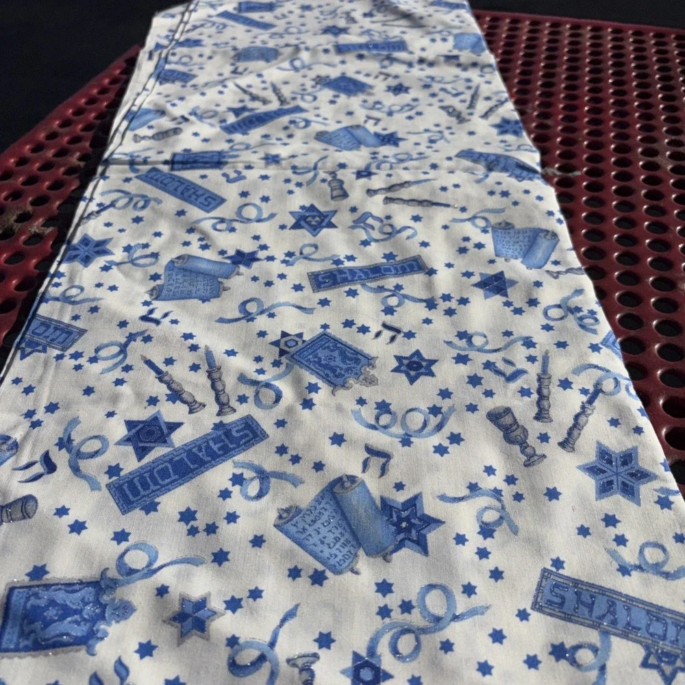 2 Yards Cranston Print Works Co. White Blue SHALOM Silver Fabric 100% Cotton